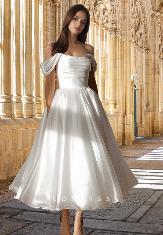 Off-Shoulder Strapless Pleated Beach A-Line Wedding Dress