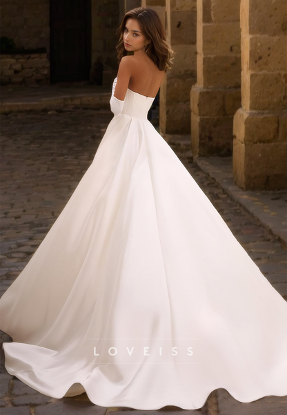 Off-Shoulder Strapless Pleated Satin A-Line Wedding Dress