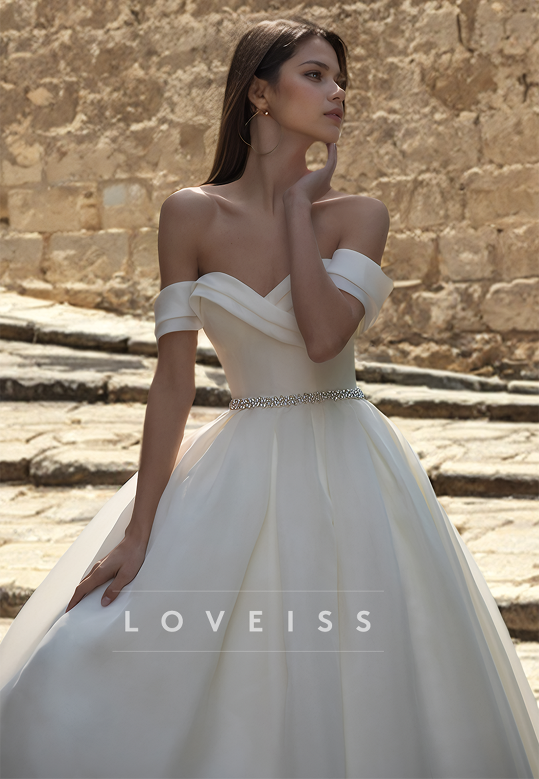 Off-Shoulder Strapless Pleated Satin Classic A-Line Wedding Dress