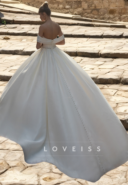 Off-Shoulder Strapless Pleated Satin Classic A-Line Wedding Dress