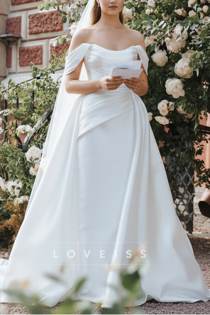 Off-Shoulder Strapless Pleated Satin Sheath Wedding Dress