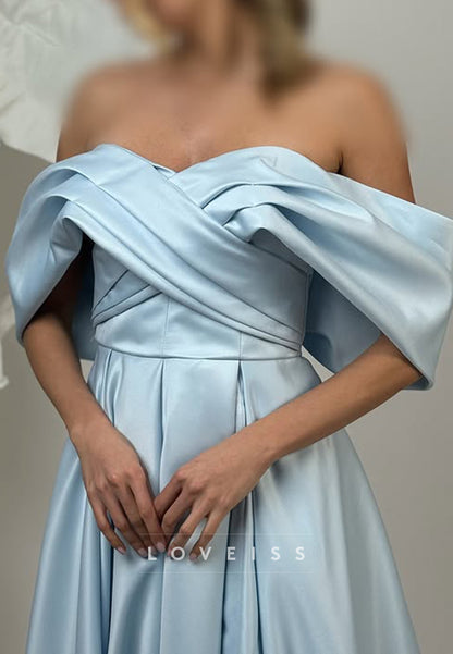 Off-Shoulder Strapless Pleated Satin Sleek A-Line Formal Dress