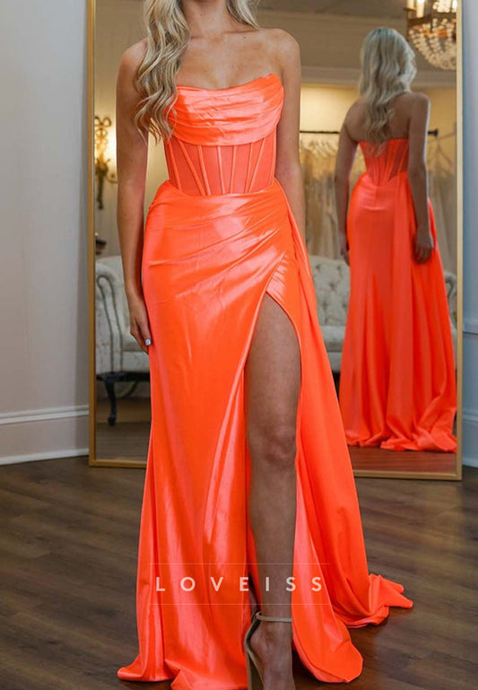Off-Shoulder Strapless Pleated Sheath Prom Dress