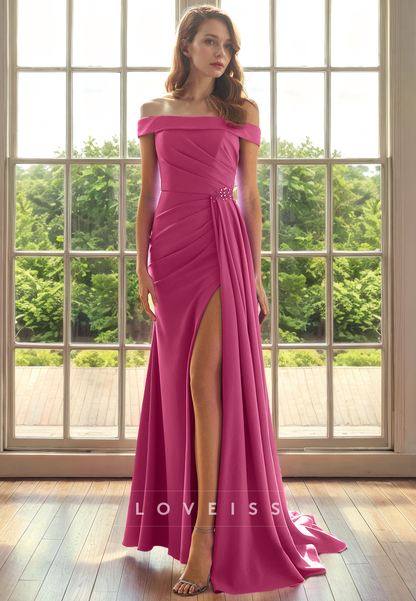 Off-Shoulder Strapless Ruched High Slit Long Mother of Bride Dress Cocktail Dress