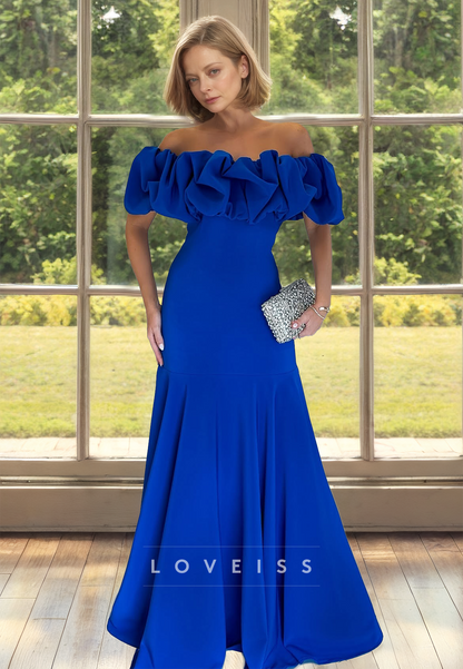 Off-Shoulder Strapless Ruffled Sleek A-Line Mother of Bride Dress