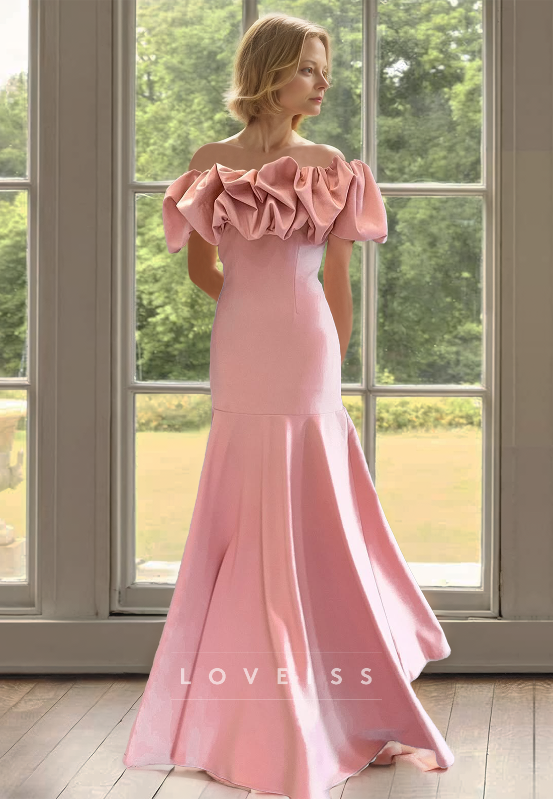 Off-Shoulder Strapless Ruffled Sleek Pleated Mermaid Mother of Bride Dress