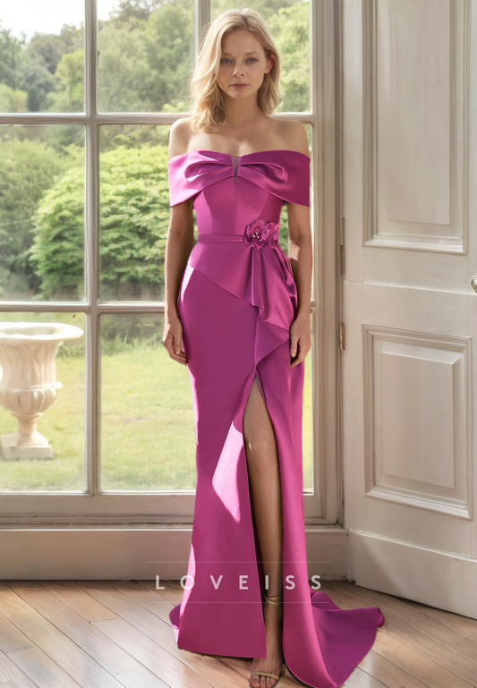 Off-Shoulder Strapless Side Slit Satin Mermaid Mother of Bride Dress