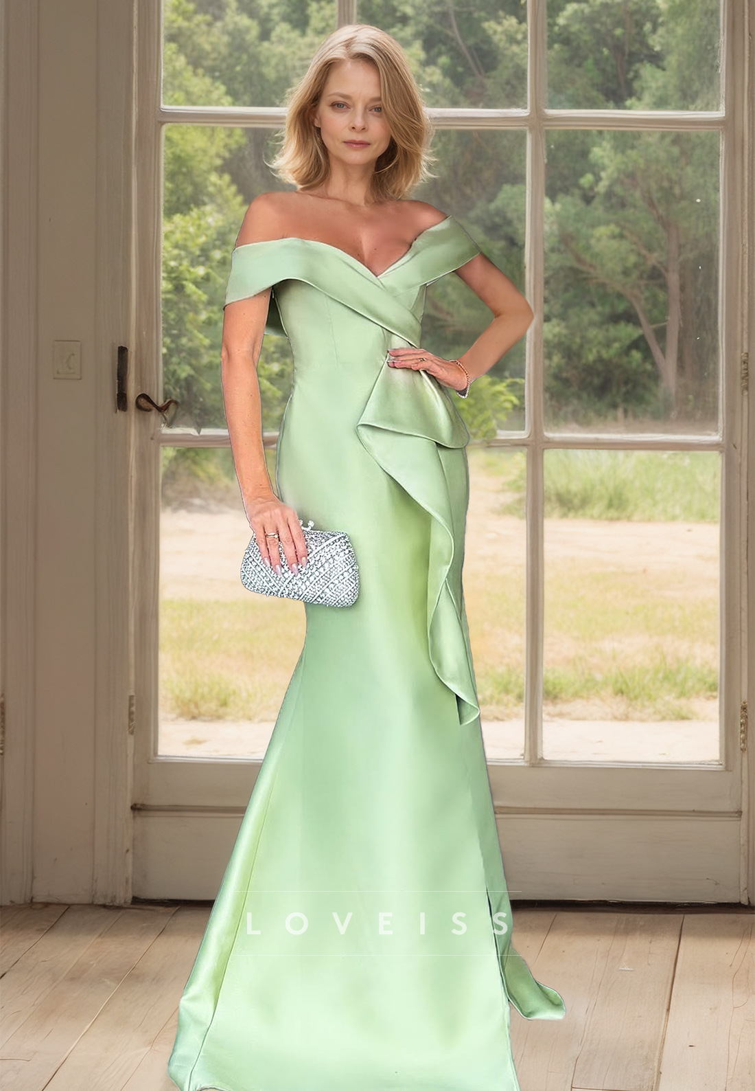 Off-Shoulder Strapless Sleek Satin Ruffled Mermaid Mother of Bride Dress