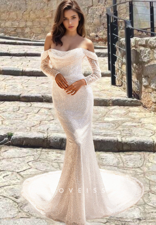 Off-Shoulder Strapless Sparkly Mermaid Wedding Dress