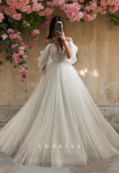 Off-Shoulder Strapless Tulle A-Line Ball Gown Wedding Dress