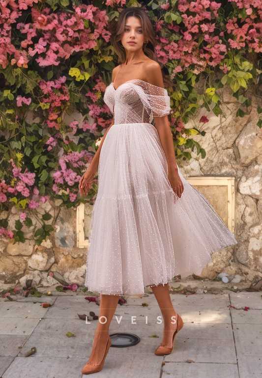 Off-Shoulder Strapless Tulle A-Line Beach Wedding Dress