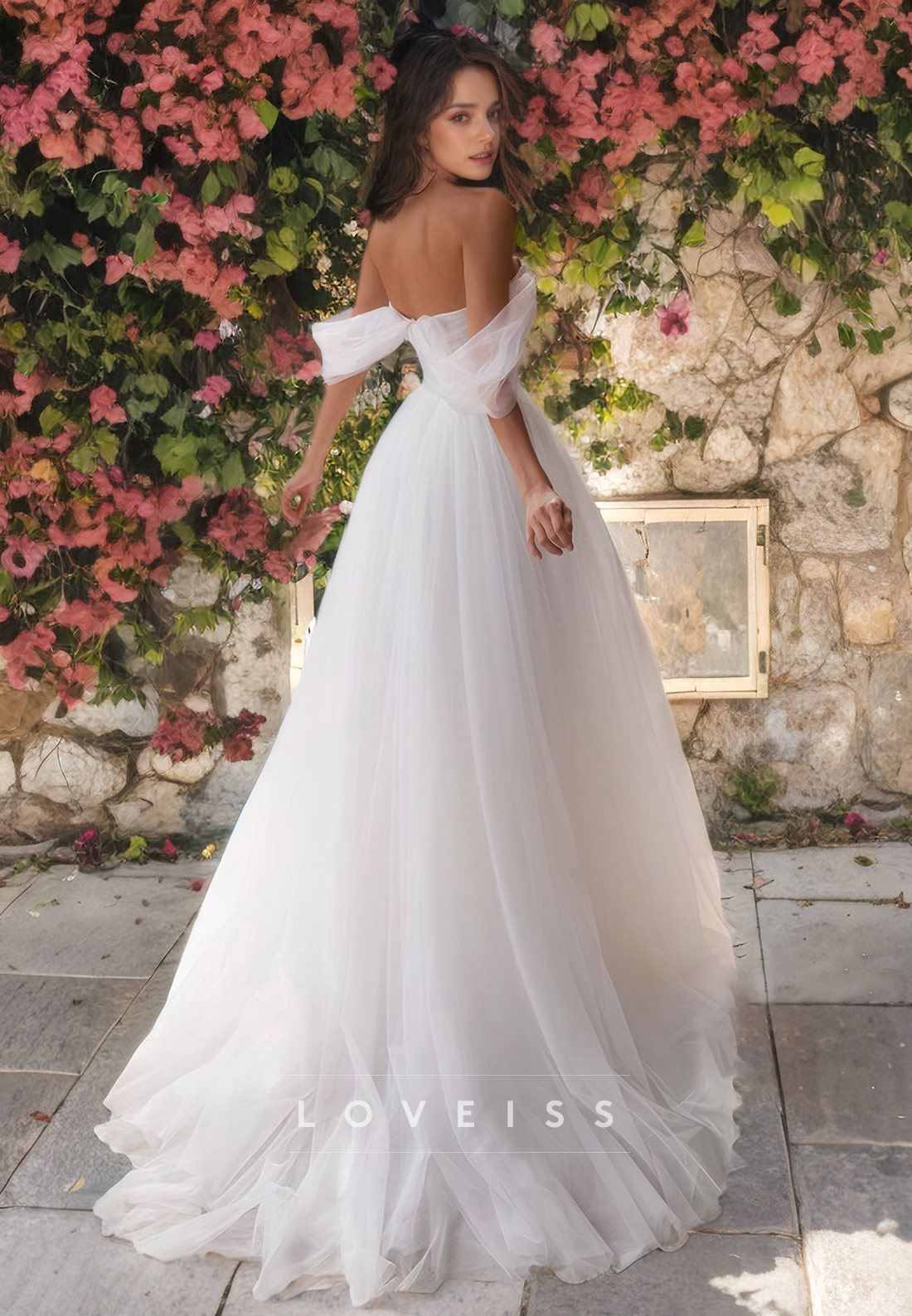 Off-Shoulder Strapless Tulle Beaded A-Line Wedding Dress