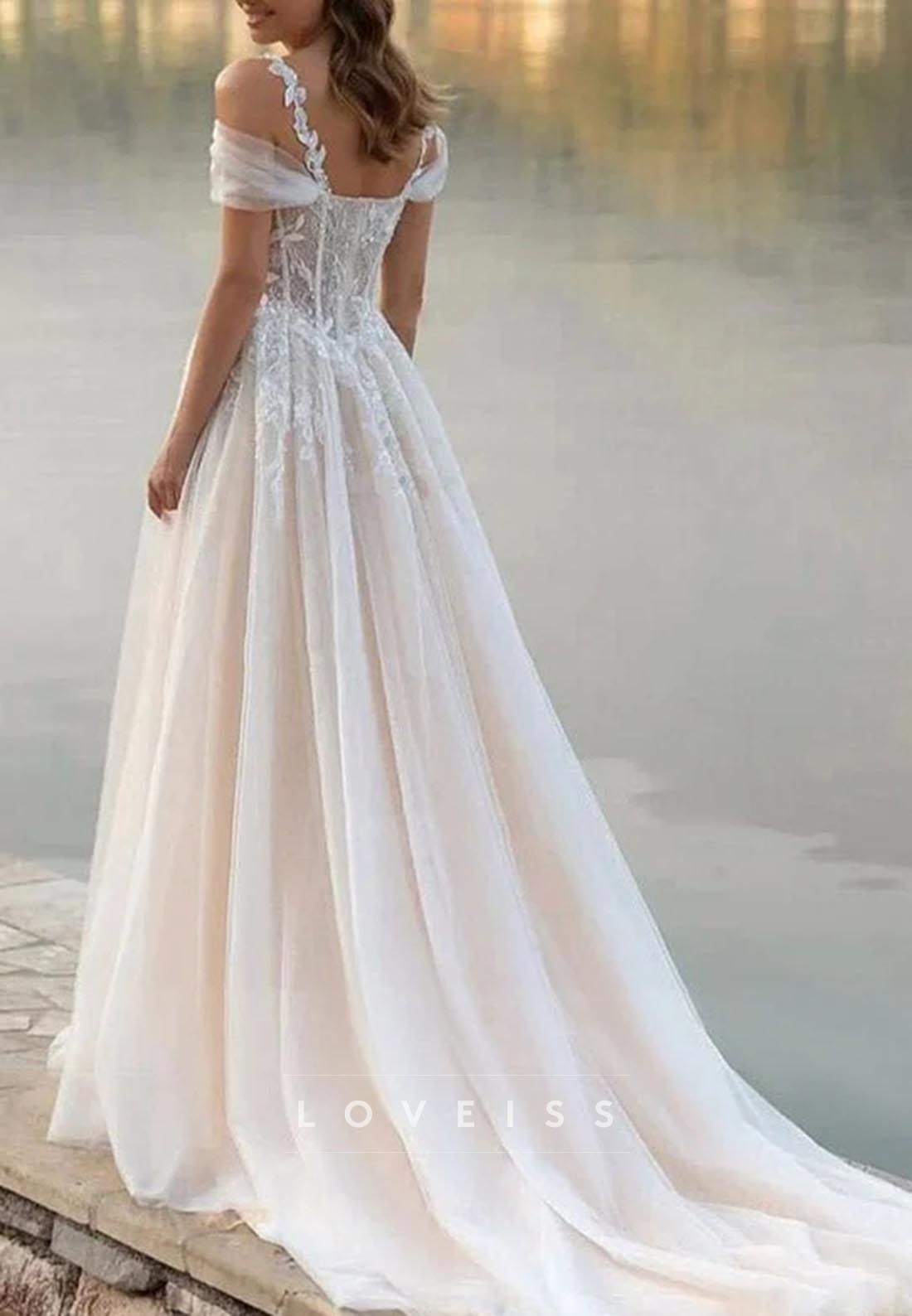 Off-Shoulder Straps Appliques A-Line Wedding Dress