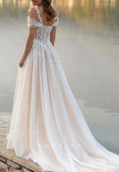 Off-Shoulder Straps Appliques A-Line Wedding Dress