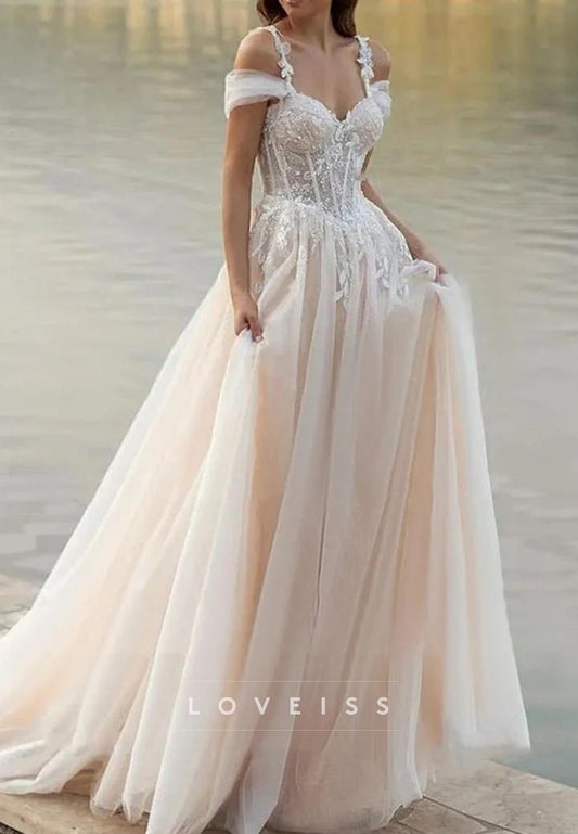 Off-Shoulder Straps Appliques A-Line Wedding Dress
