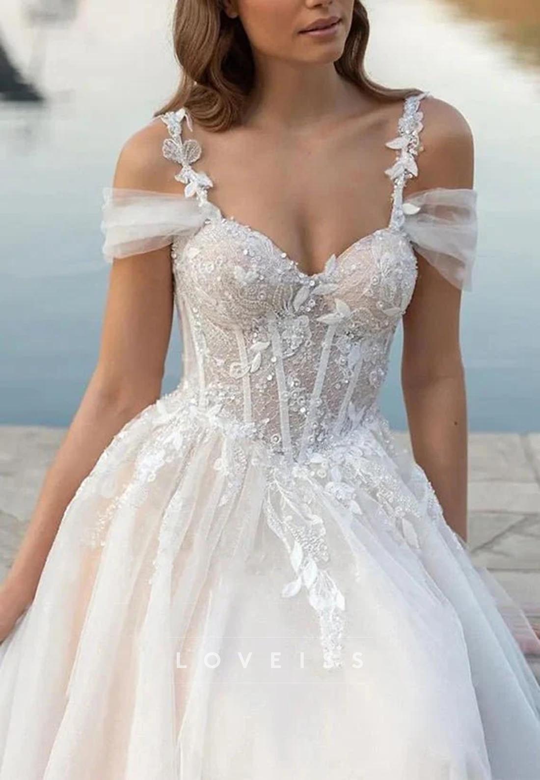 Off-Shoulder Straps Appliques A-Line Wedding Dress
