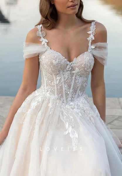 Off-Shoulder Straps Appliques A-Line Wedding Dress