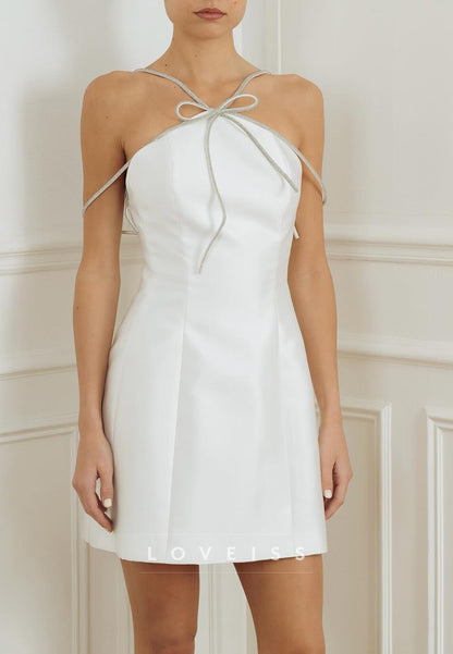 Off-Shoulder Straps Sleek A-Line Short Satin Beach Wedding Dress