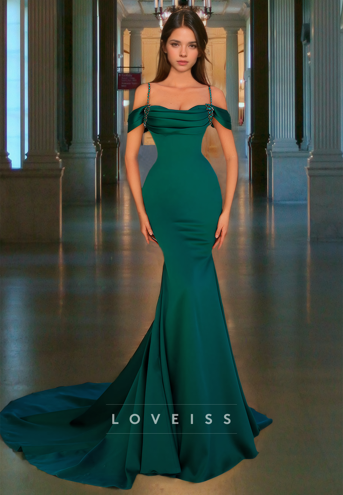 Off-Shoulder Straps Sleek Mermaid Prom Dress