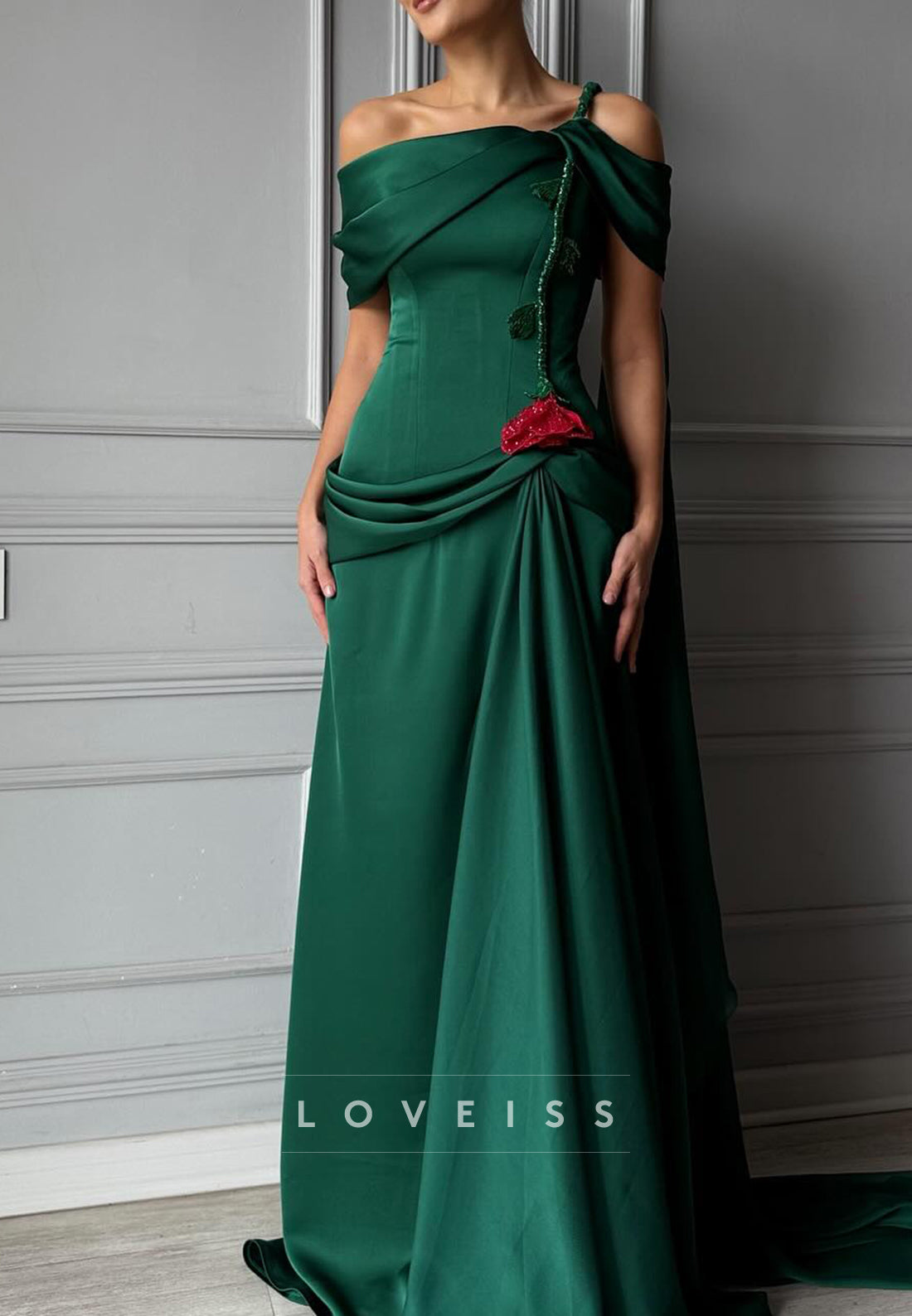 Off-Shoulder Straps Sleek Sheath Dark Green Formal Dress