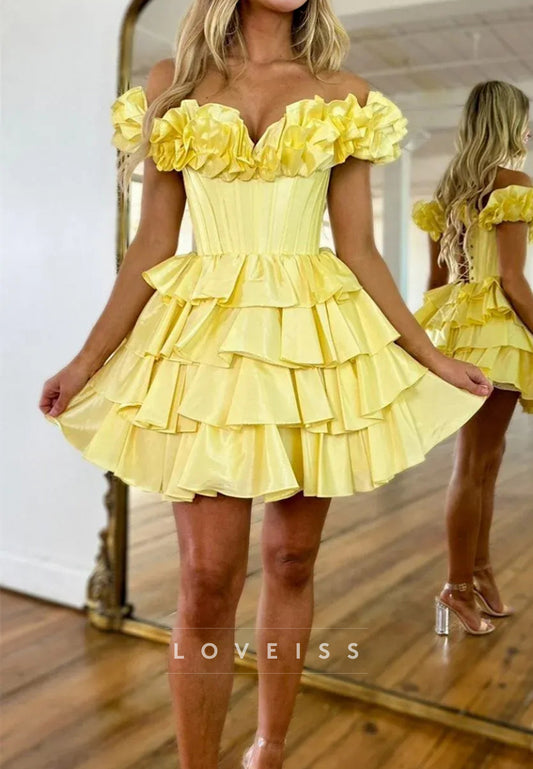 Off-Shoulder Tiered A-Line Ruffled Homecoming Dress