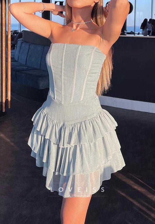 Off-Shoulder Tiered A-Line Sleeveless Party Homecoming Dress