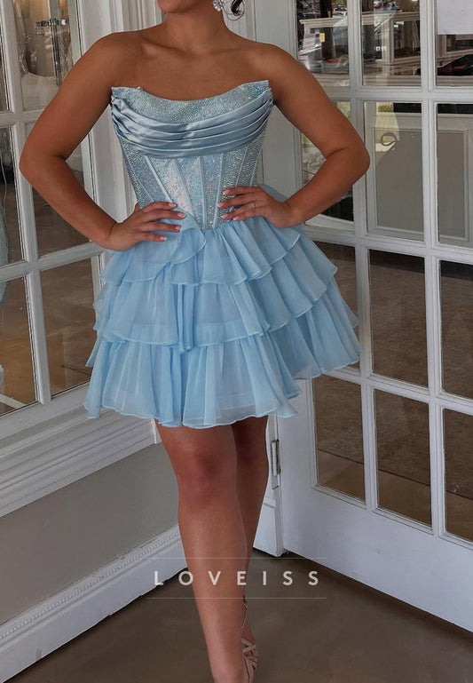 Off-Shoulder Tiered Sparkly A-Line Homecoming Dess