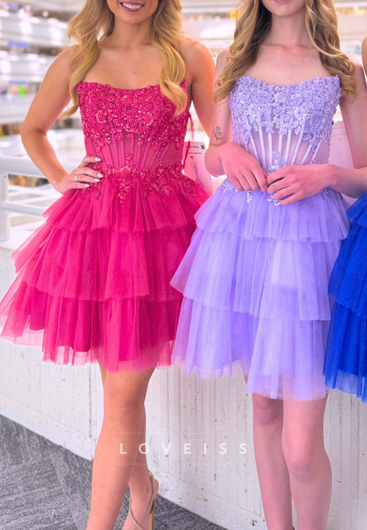 Off-Shoulder Tulle Sequins Appliques A-Line Party Homecoming Dress