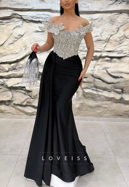 Off-Shoulder Beaded Sparkly Mermaid Prom Dress