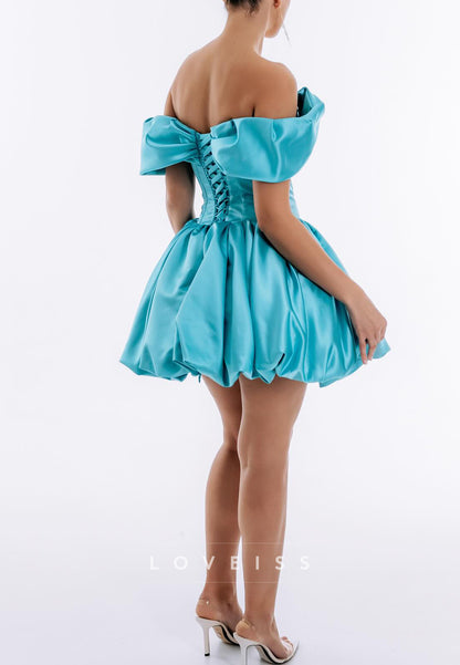 Off-Shouldr Pleated A-Line Party Homecoming Dress