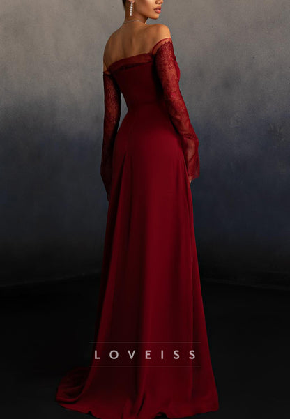 Off Shoulder Lace Appliques A-Line Evening Dress
