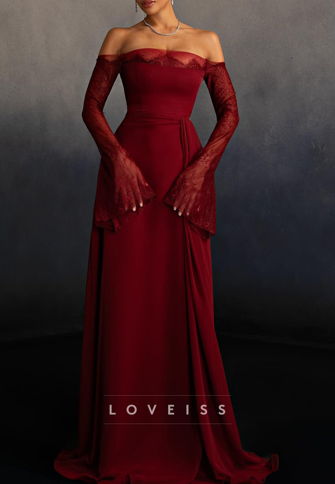 Off Shoulder Lace Appliques A-Line Evening Dress