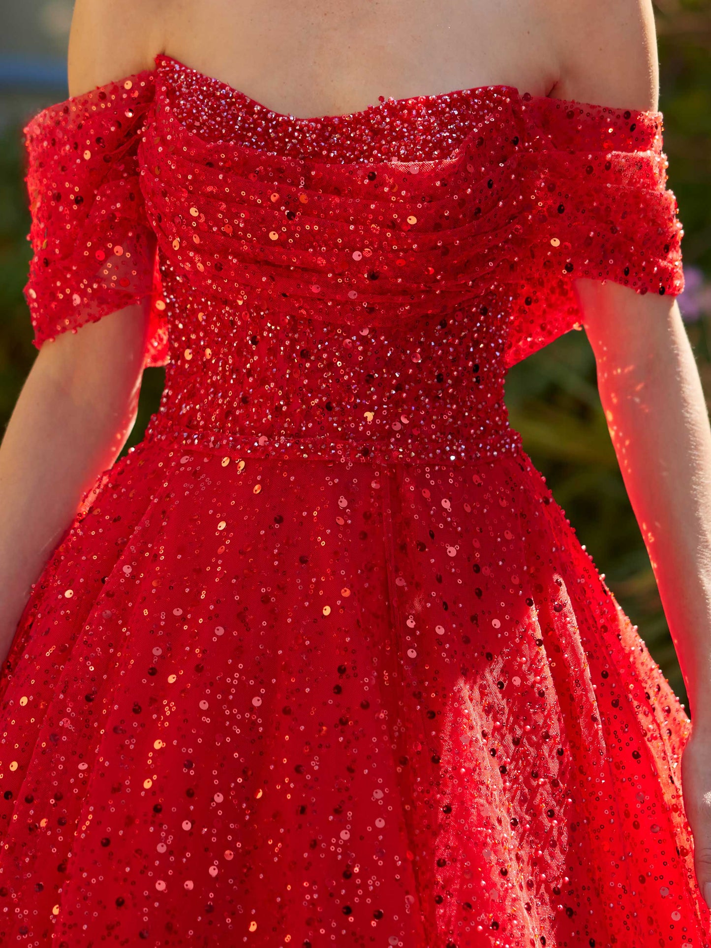 Off-Shoulder Beaded Embroidery A-Line Prom Dress
