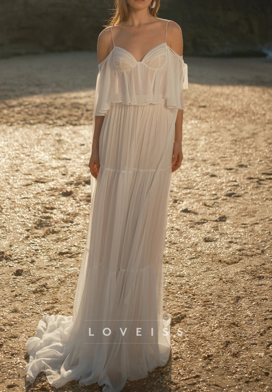 Off-Shoulder Flowy Beach A-Line Wedding Dress