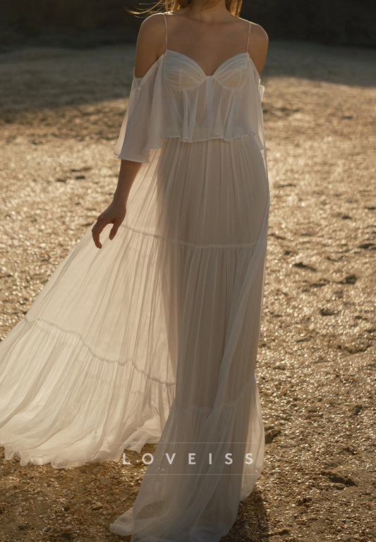 Off-Shoulder Flowy Beach A-Line Wedding Dress