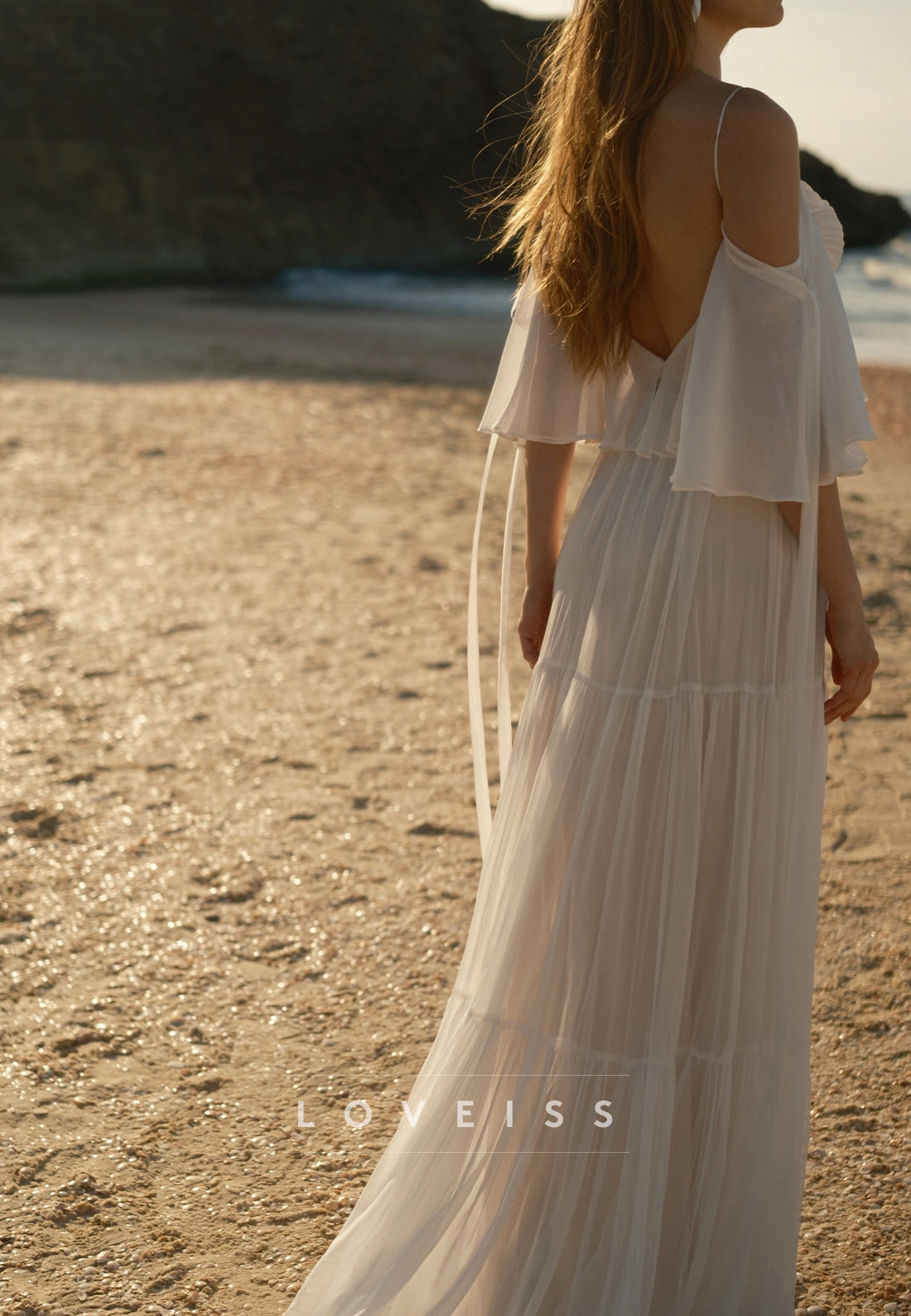 Off-Shoulder Flowy Beach A-Line Wedding Dress