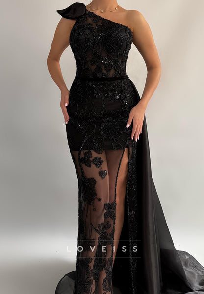 One Shoulder Appliques Sleeveless Sheath Evening Dress