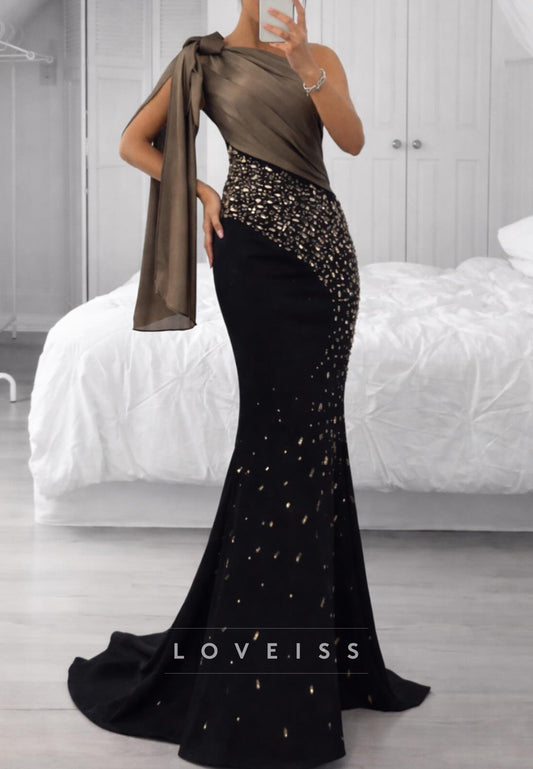 One Shoulder Beadded Mermaid Evening Dress