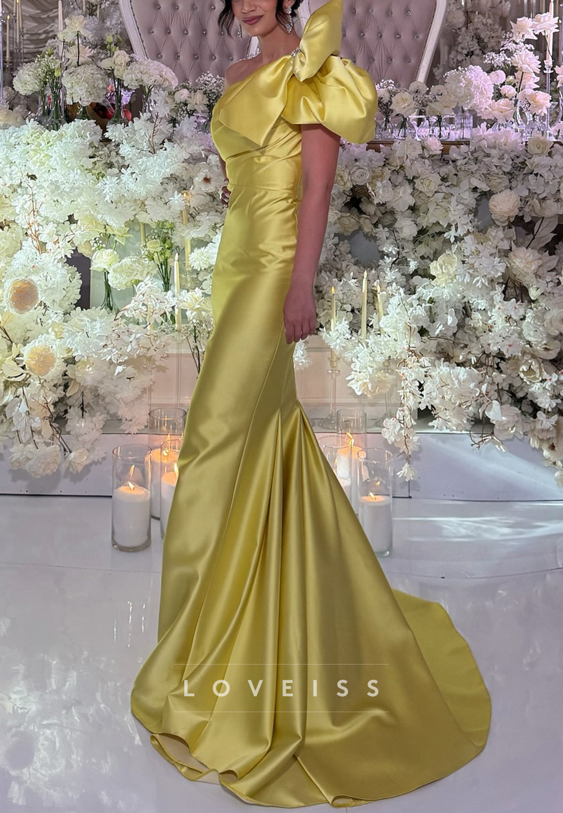 One Shoulder Bow Sleek Fitted Mermaid Evening Dress