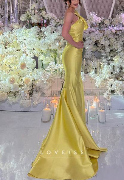 One Shoulder Bow Sleek Fitted Mermaid Evening Dress