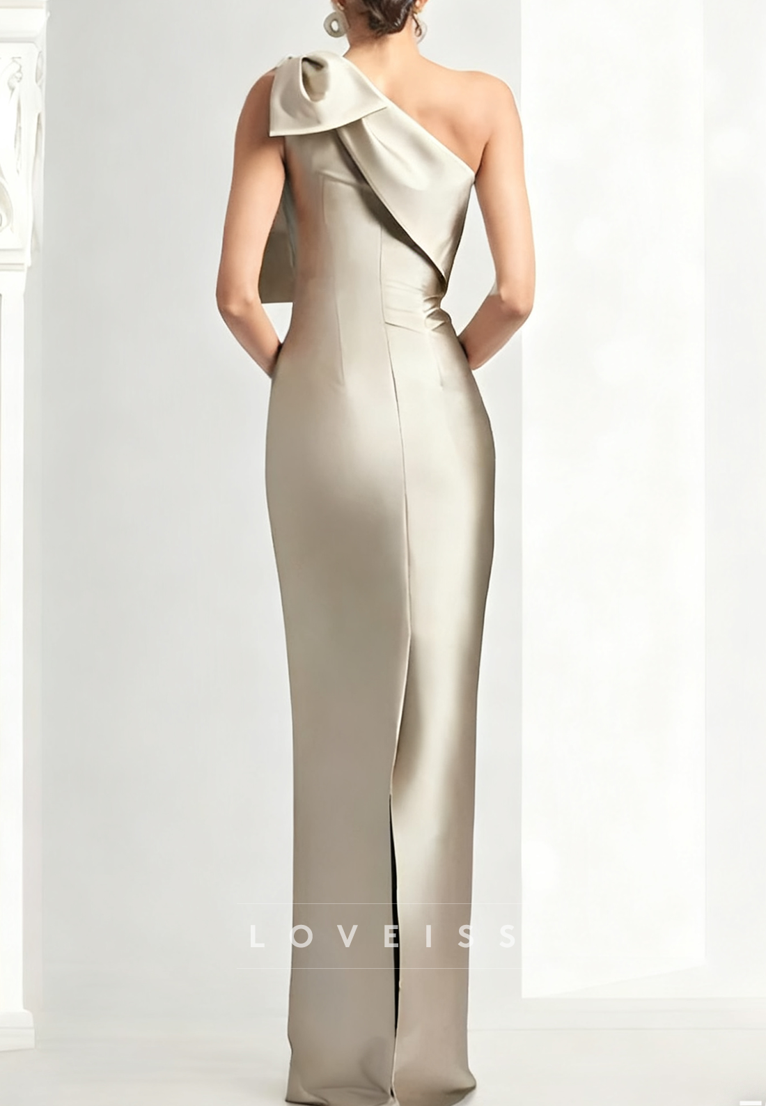 One Shoulder Bow Sleeveless Satin Mermaid Mother of Bride Dress