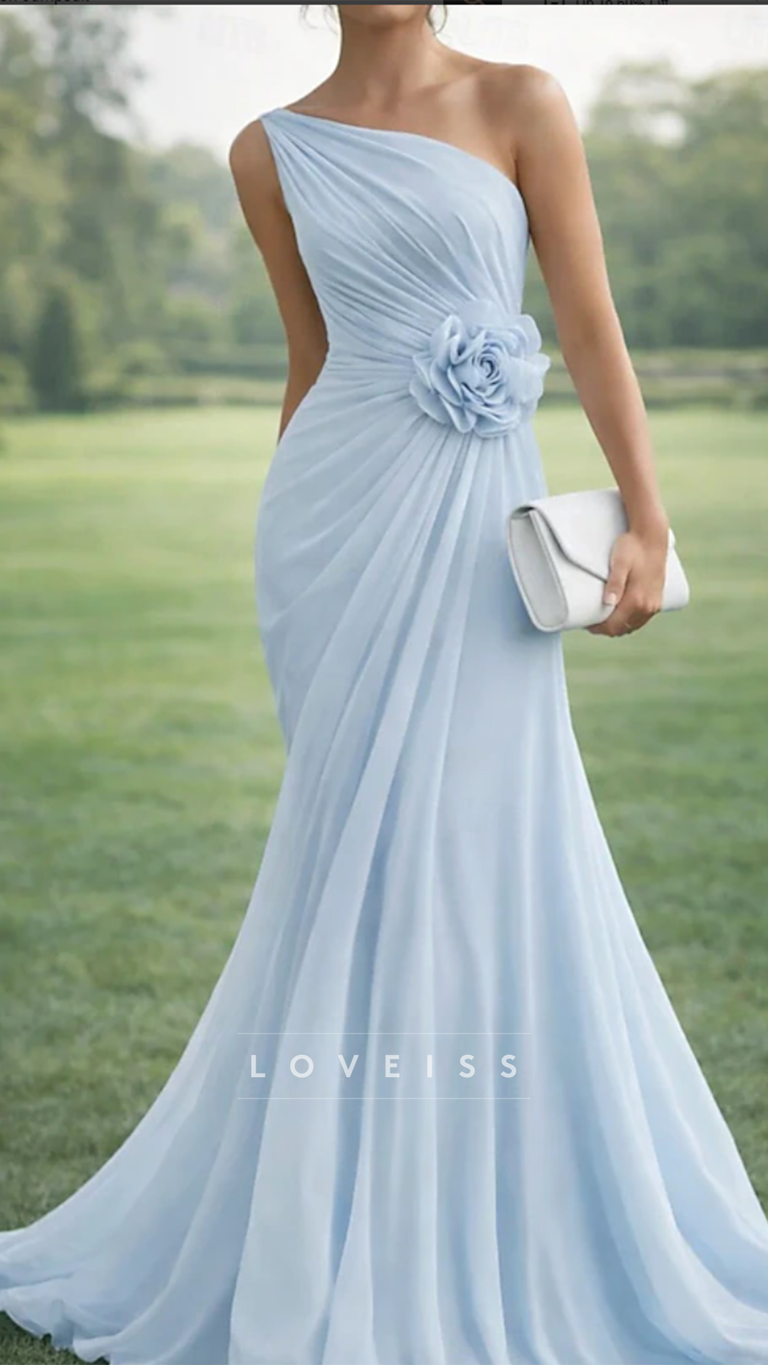 One Shoulder Pleated 3D Floral Mermaid Mother of Bride Dress