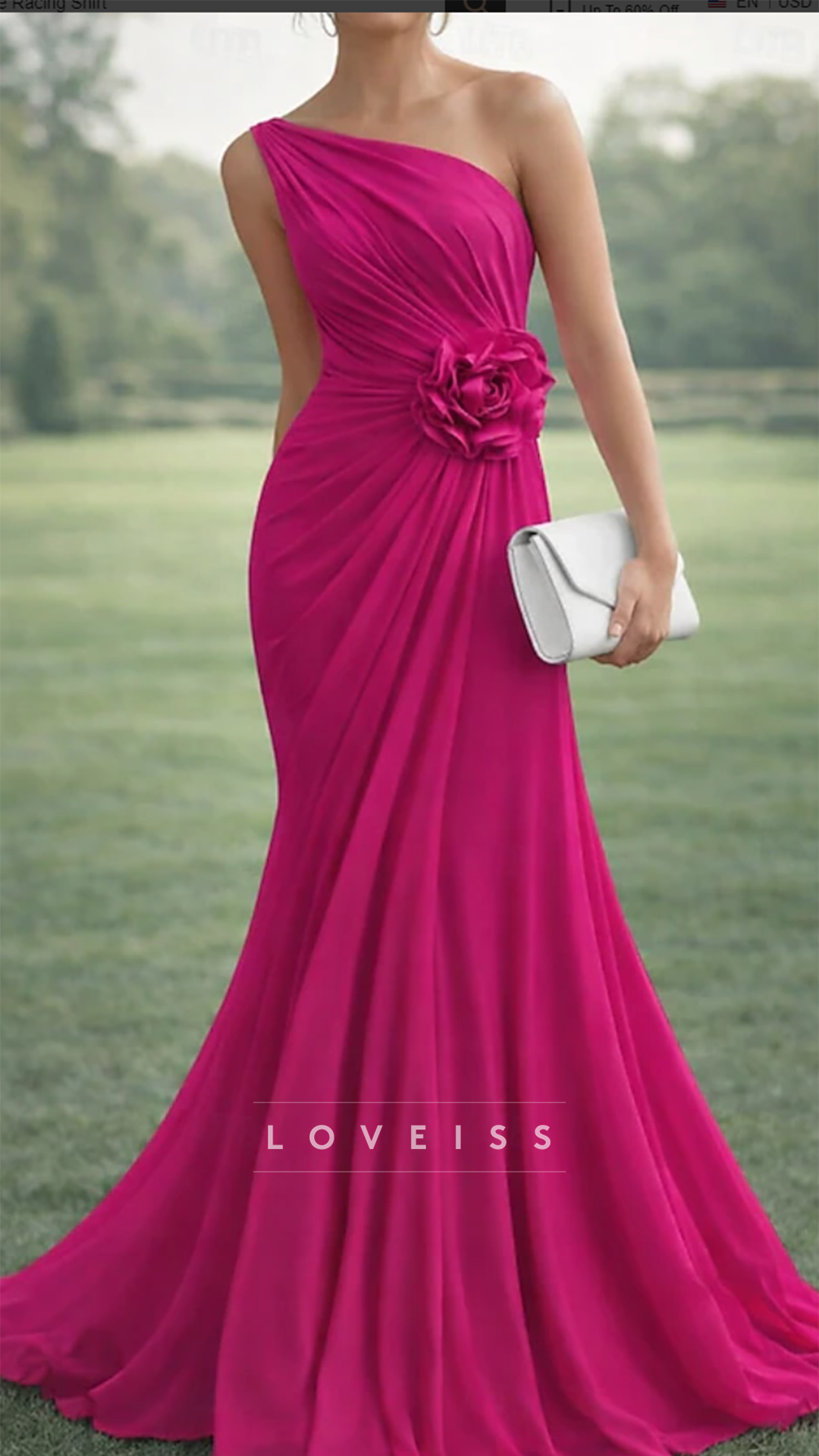 One Shoulder Pleated 3D Floral Mermaid Mother of Bride Dress