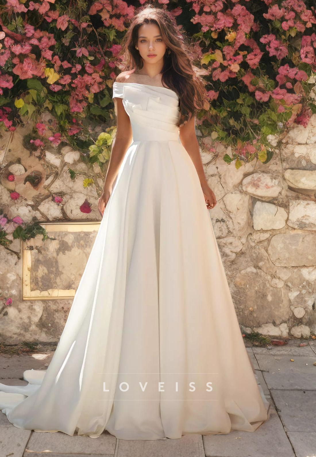 One Shoulder Pleated A-Line Sleek Beach Wedding Dress