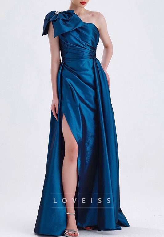 One Shoulder Pleated Bowknot Sheath Evening Dress
