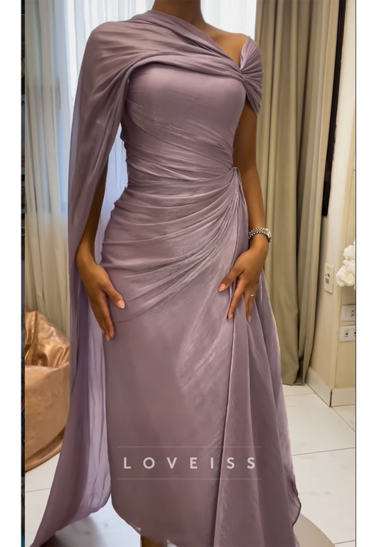 One Shoulder Pleated Sheath Evening Dress