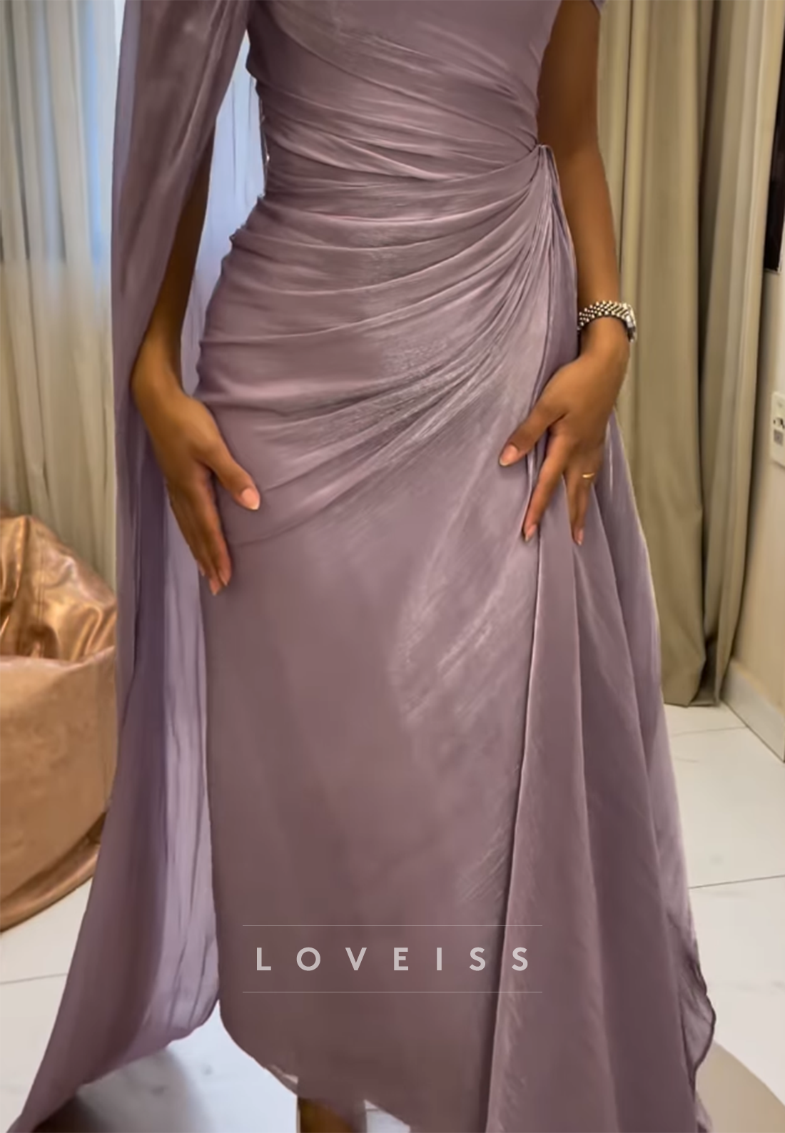 One Shoulder Pleated Sheath Evening Dress