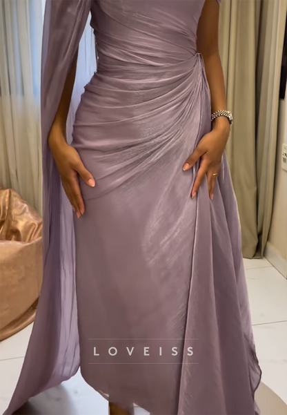 One Shoulder Pleated Sheath Evening Dress