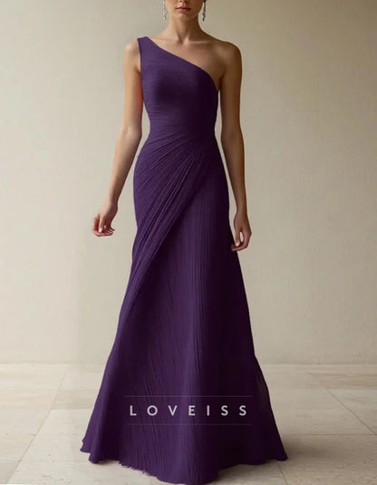 One Shoulder Pleated Solid Color Maxi Dress