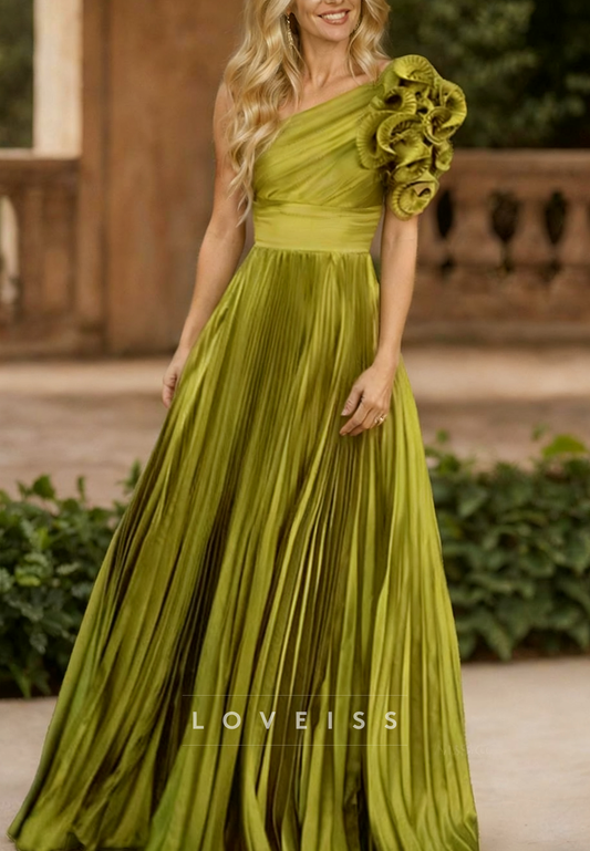 One Shoulder Ruffles Pleated A-Line Mother of  Bride Dress